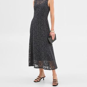 Sleeveless Boat Neck Lace Midi Dress product image