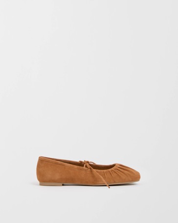 Genuine Suede Leather Gathered Ballet Flat - Lily