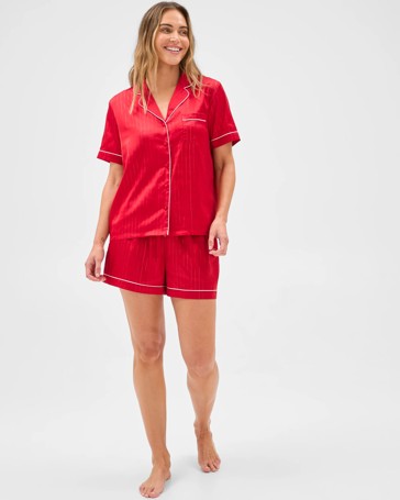 Christmas Satin Lurex Shirt and Shorts Pyjama Set