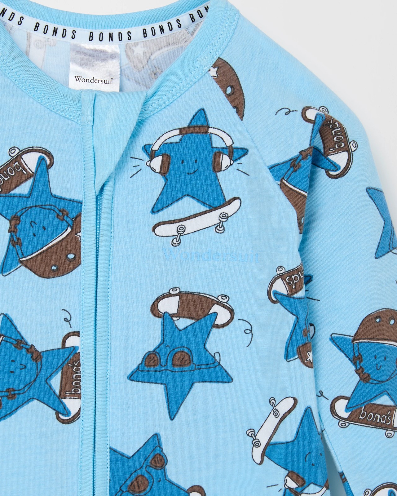 Bonds Baby Print Zip Wondersuit Coverall - Pale Blue Skater Dude 5 of 5