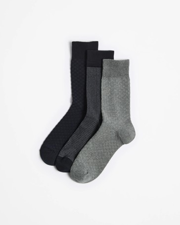 Australian Cotton Blend 3 Pack Business Crew Socks - Maxx -  Grey Marle /Navy