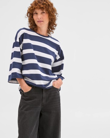Australian Cotton 3/4 Length Wide Sleeve Boxy T-Shirt