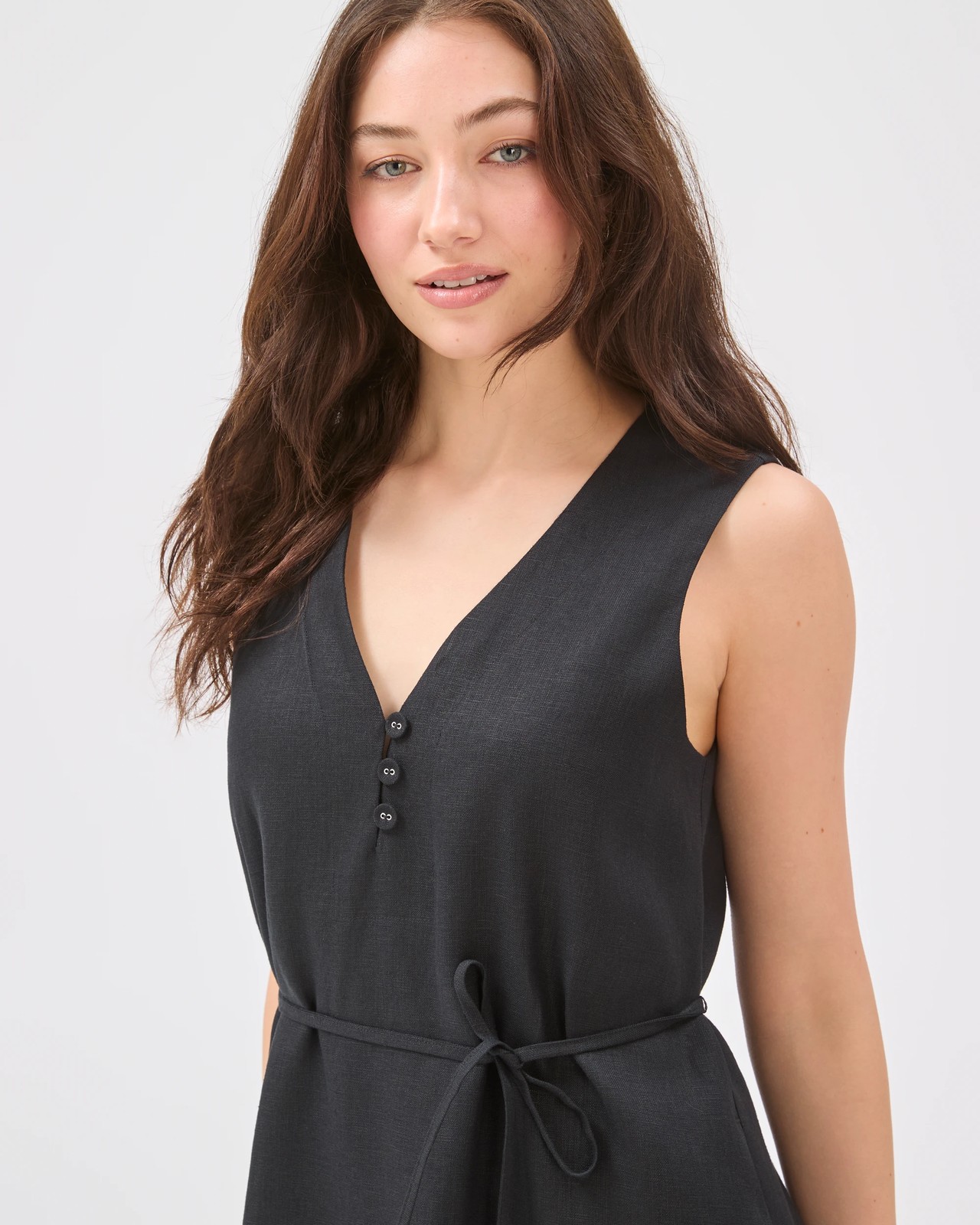 Lily Loves European Linen Scallop Mini Dress - Black 4 of 5