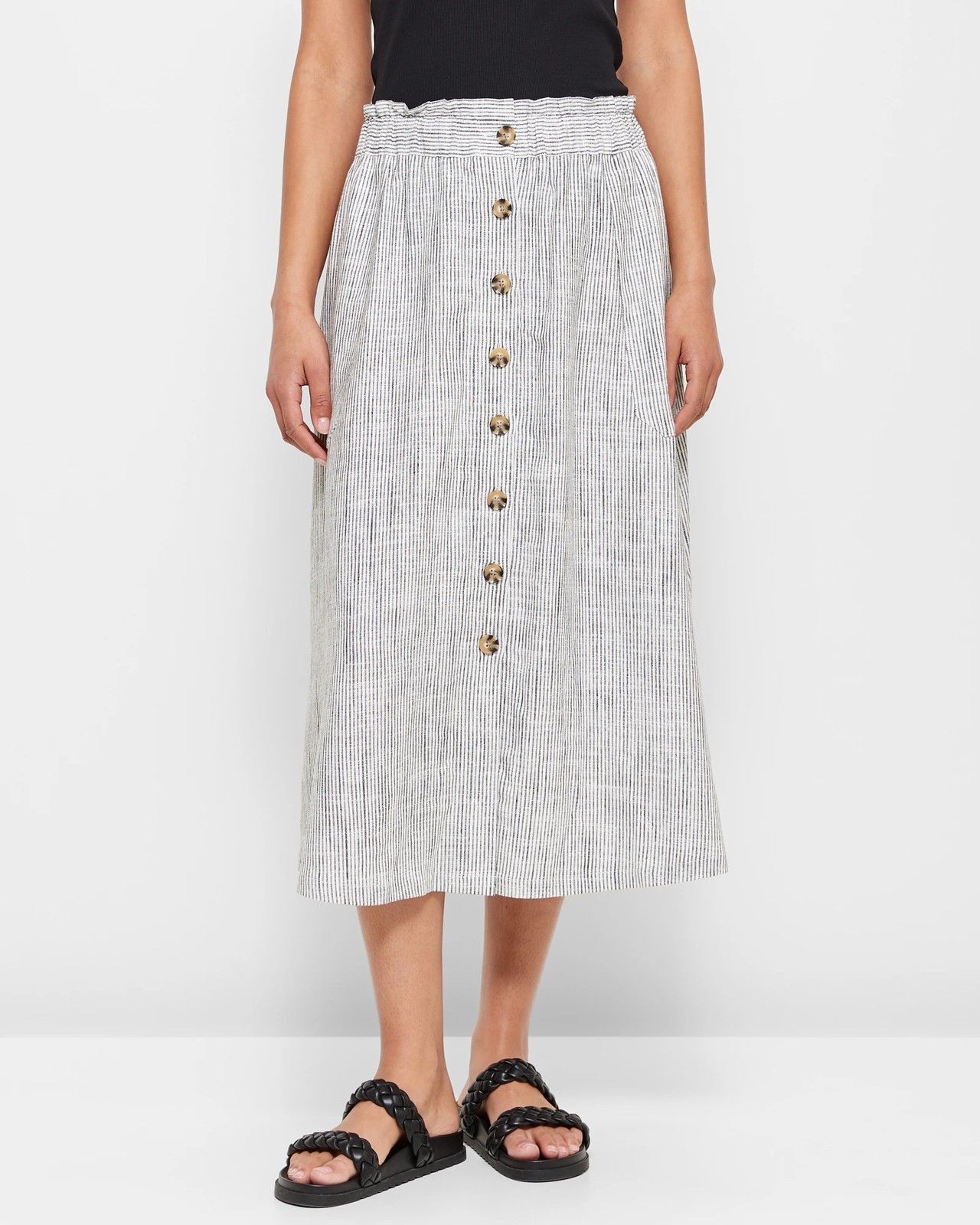 Linen Blend Button Through Midi Skirt Target Australia