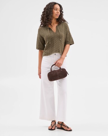 Australian Cotton Crochet Tie Neck Top