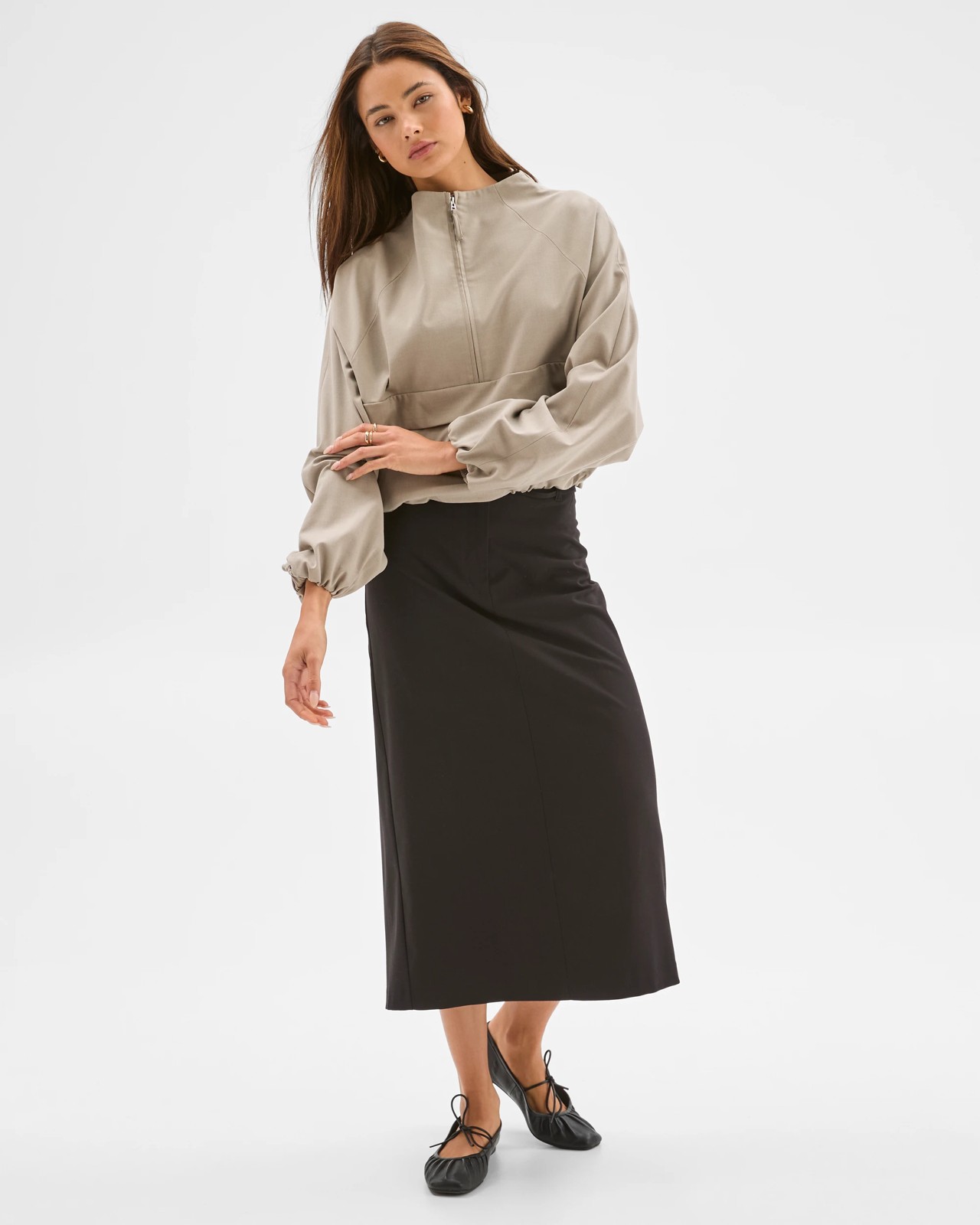 Lily Loves Tailored 1/4 Zip Jacket - Light Khaki 3 of 6