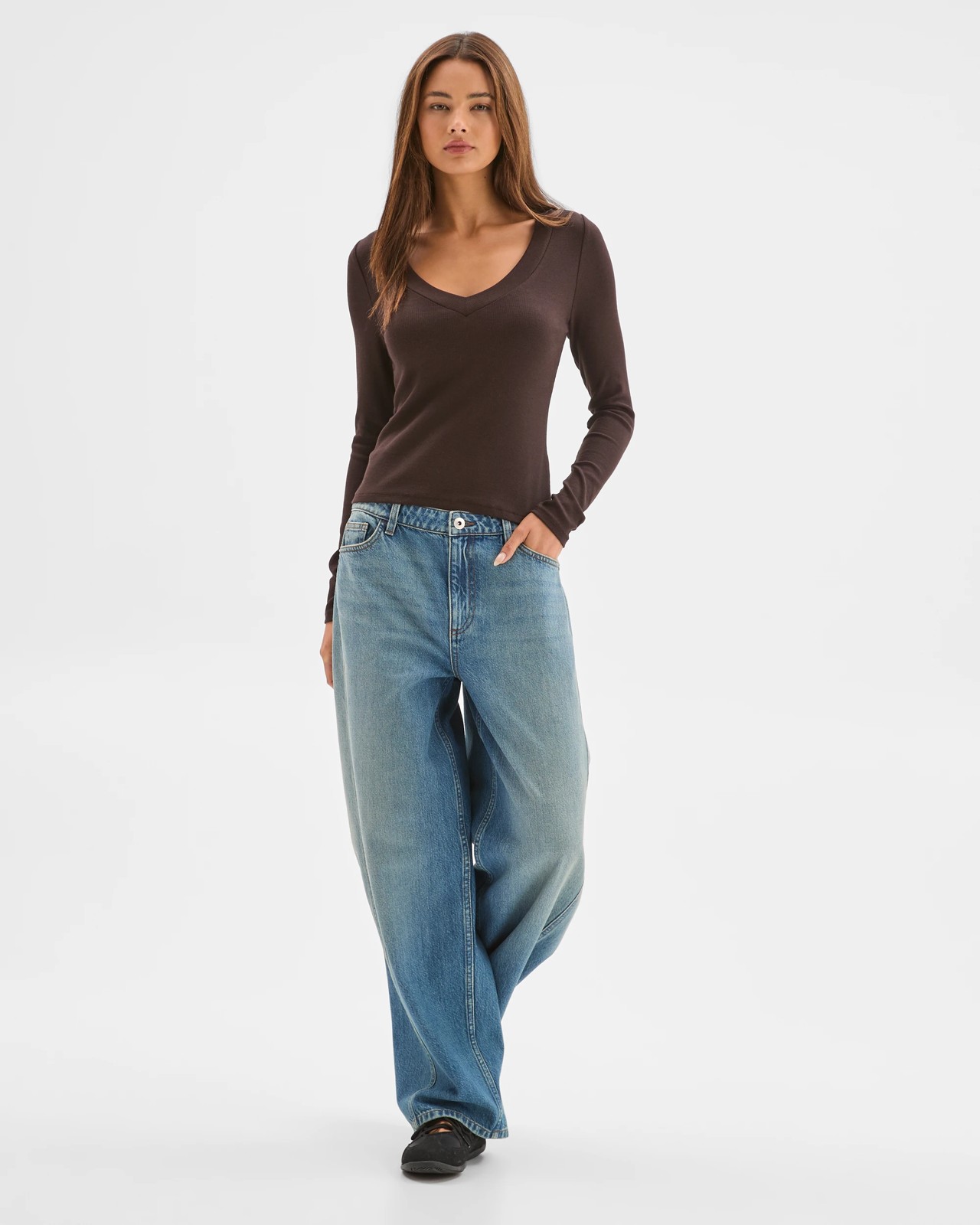 Lily Loves V-Neck Long Sleeve Top - Truffle 2 of 5