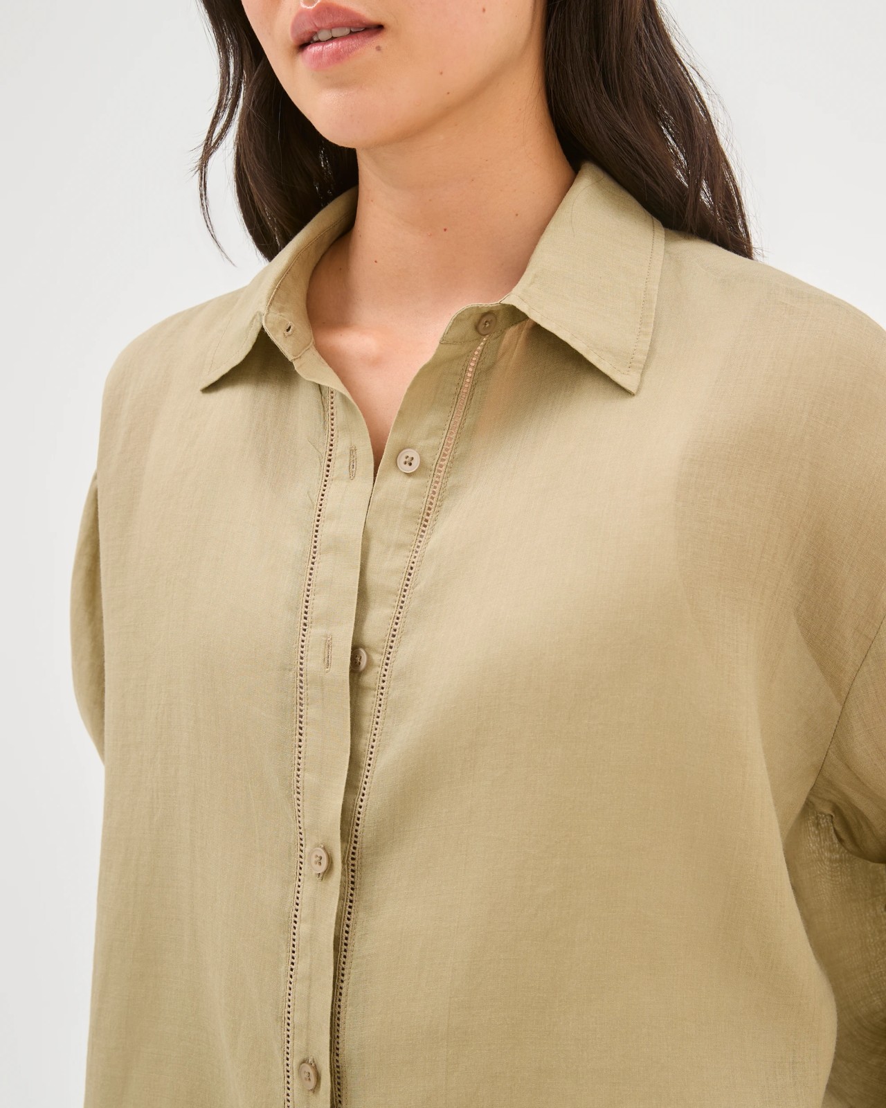 Long Sleeve Trim Detail Shirt - Crushed Leaf 3 of 5