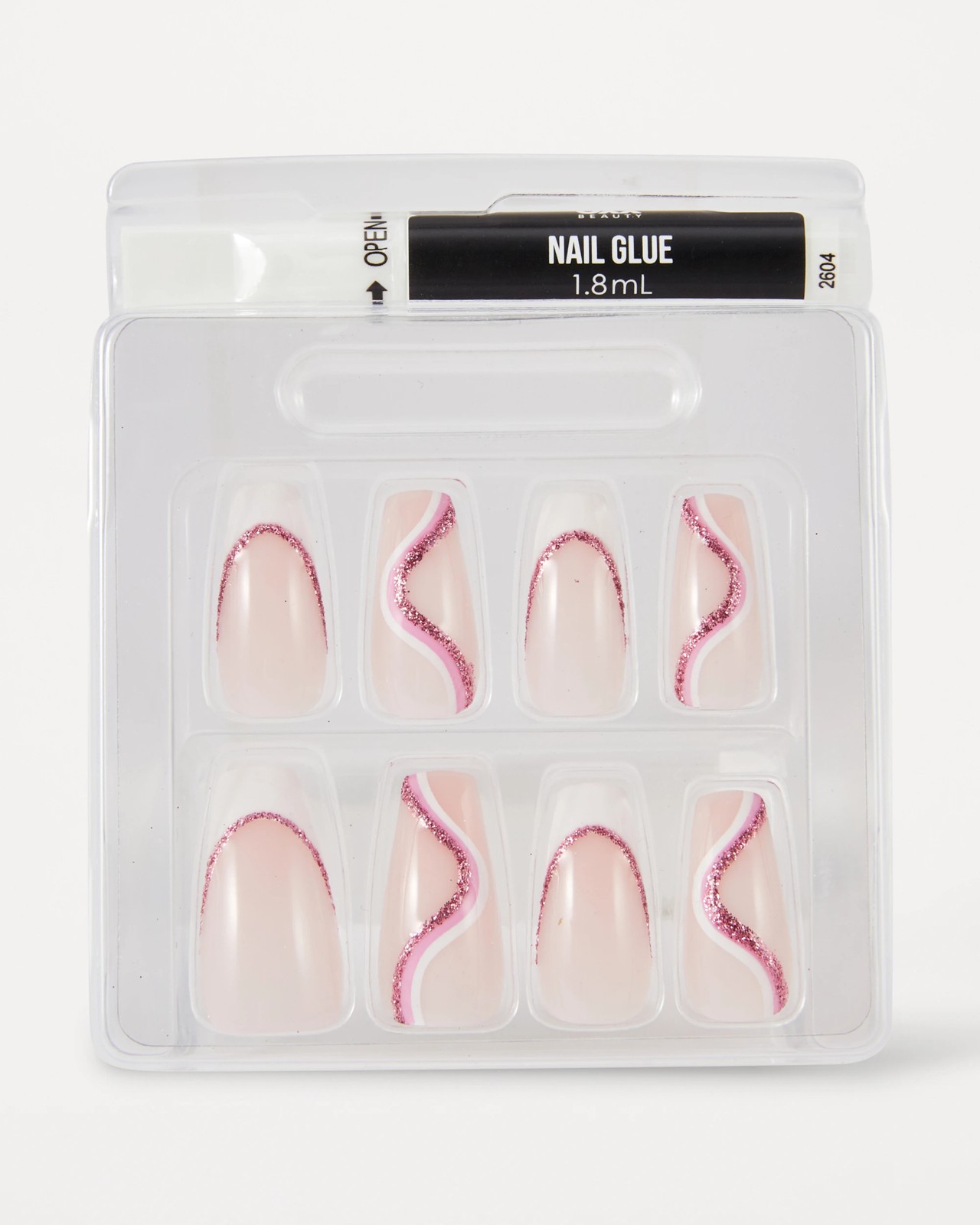 OXX Beauty Pack Artificial Nails with Adhesive - Squareletto Shape - Pink Glitter 3 of 4