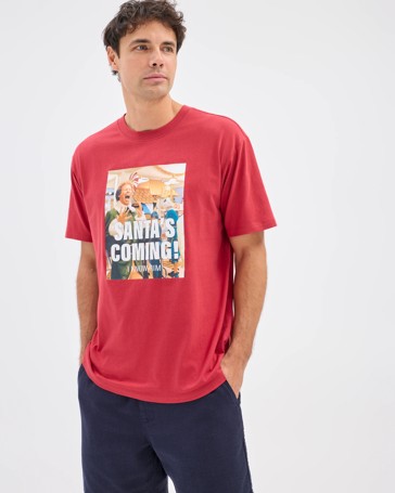 Licensed Australian Cotton Elf Santas Coming Christmas T-Shirt