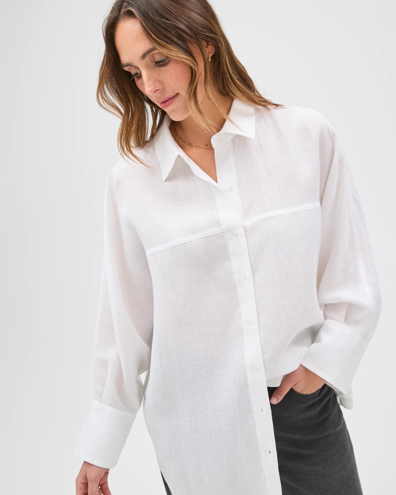 European Linen Long Sleeve Shirt - White 4 of 5