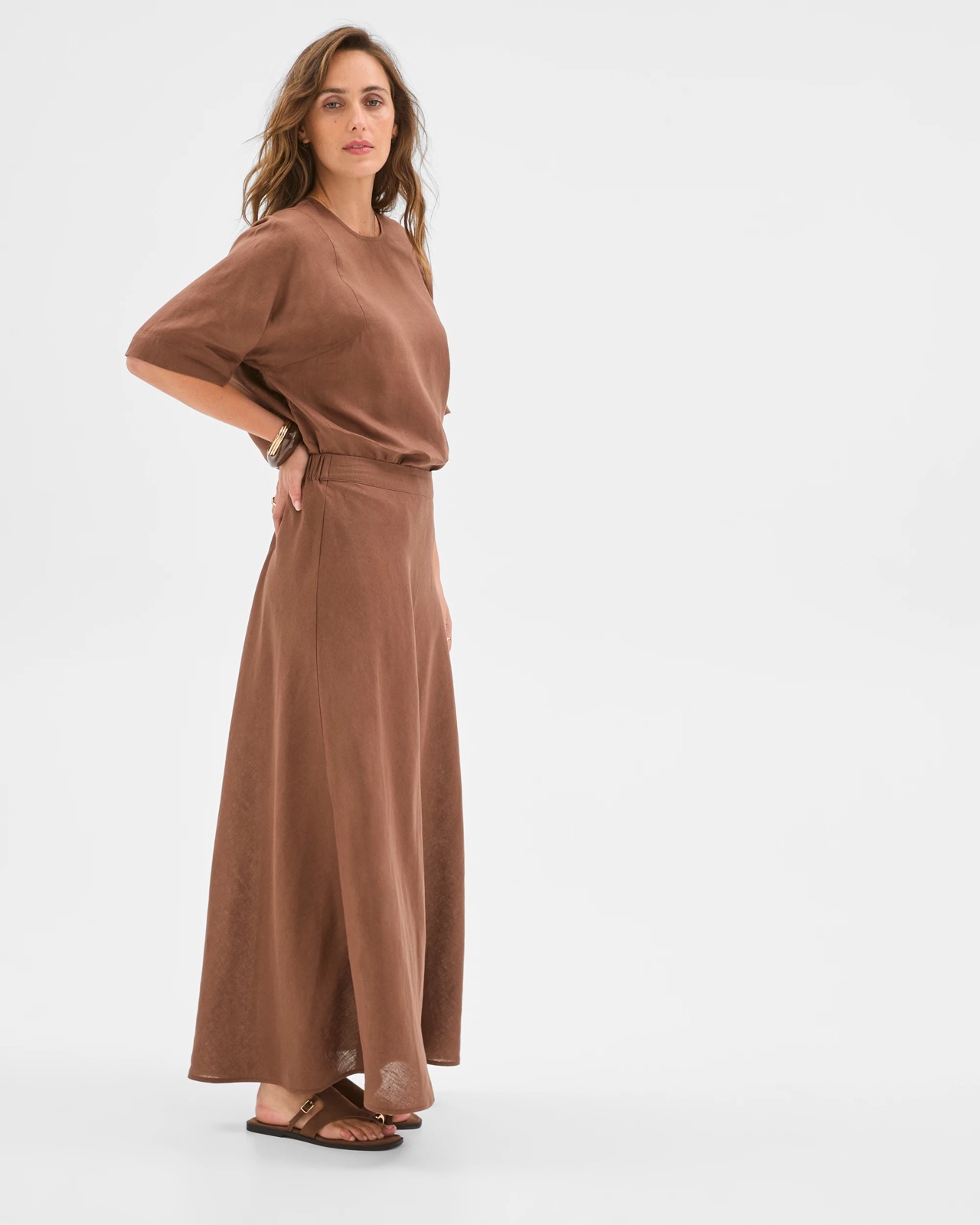 European Linen Seam Detail Skirt - Warm Brown 3 of 6