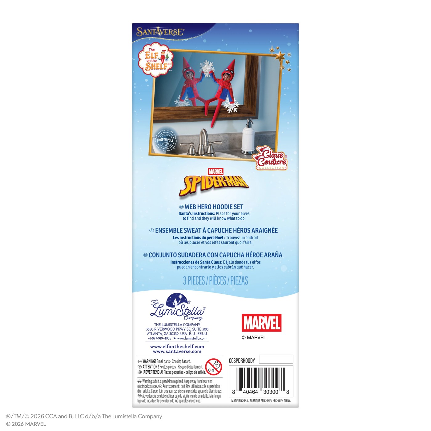 3 Piece Santaverse The Elf on the Shelf: Marvel Spider-Man Elf Clothes Web Hero Hoodie Set 2 of 4