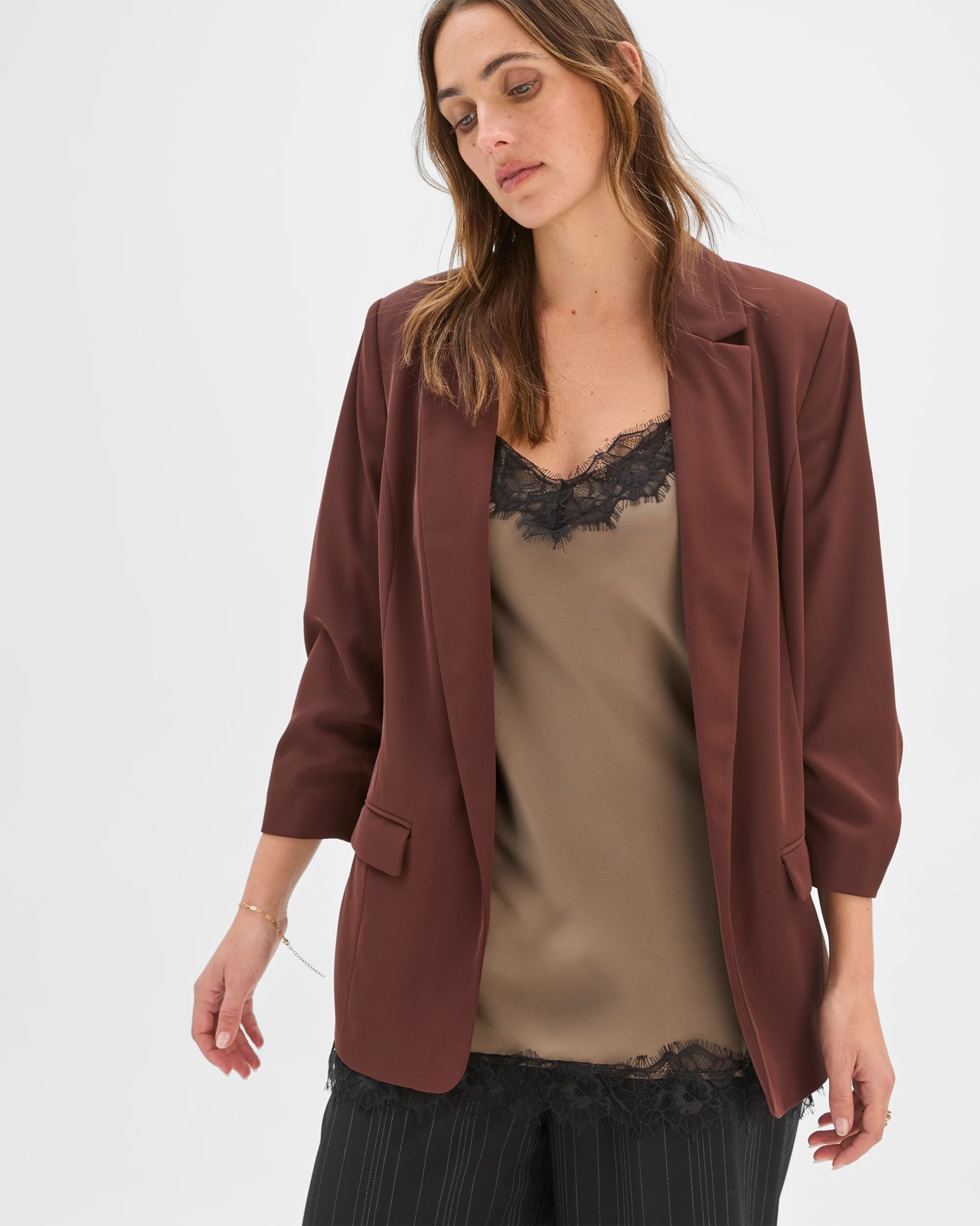 Preview Ruched Sleeve Blazer - Dark Chocolate 2 of 5