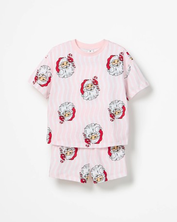 Family Matching Australian Cotton Younger Girls Christmas Santa Short Pyjama Set