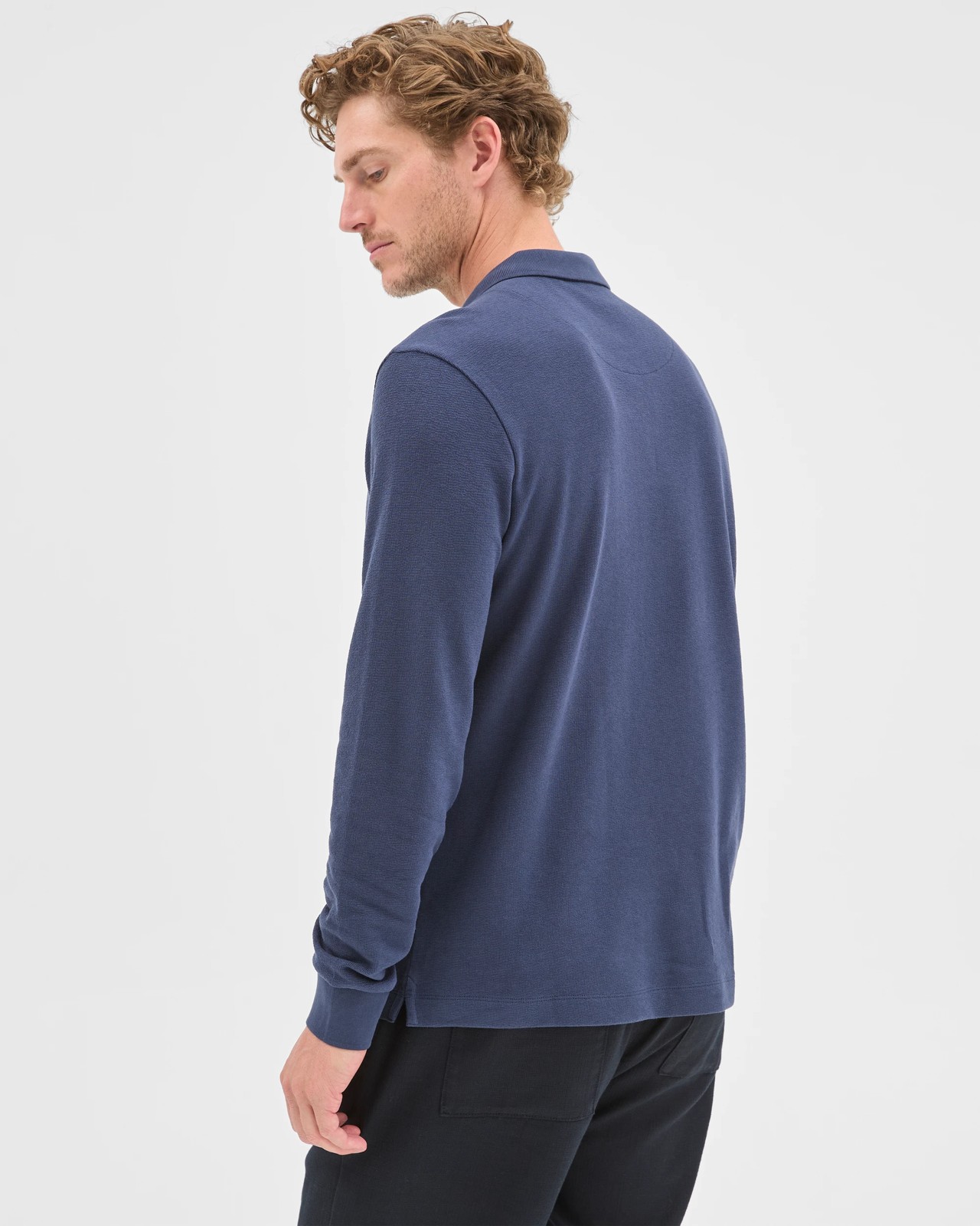 Australian Cotton Blend Boucle Polo Top - Navy 5 of 5