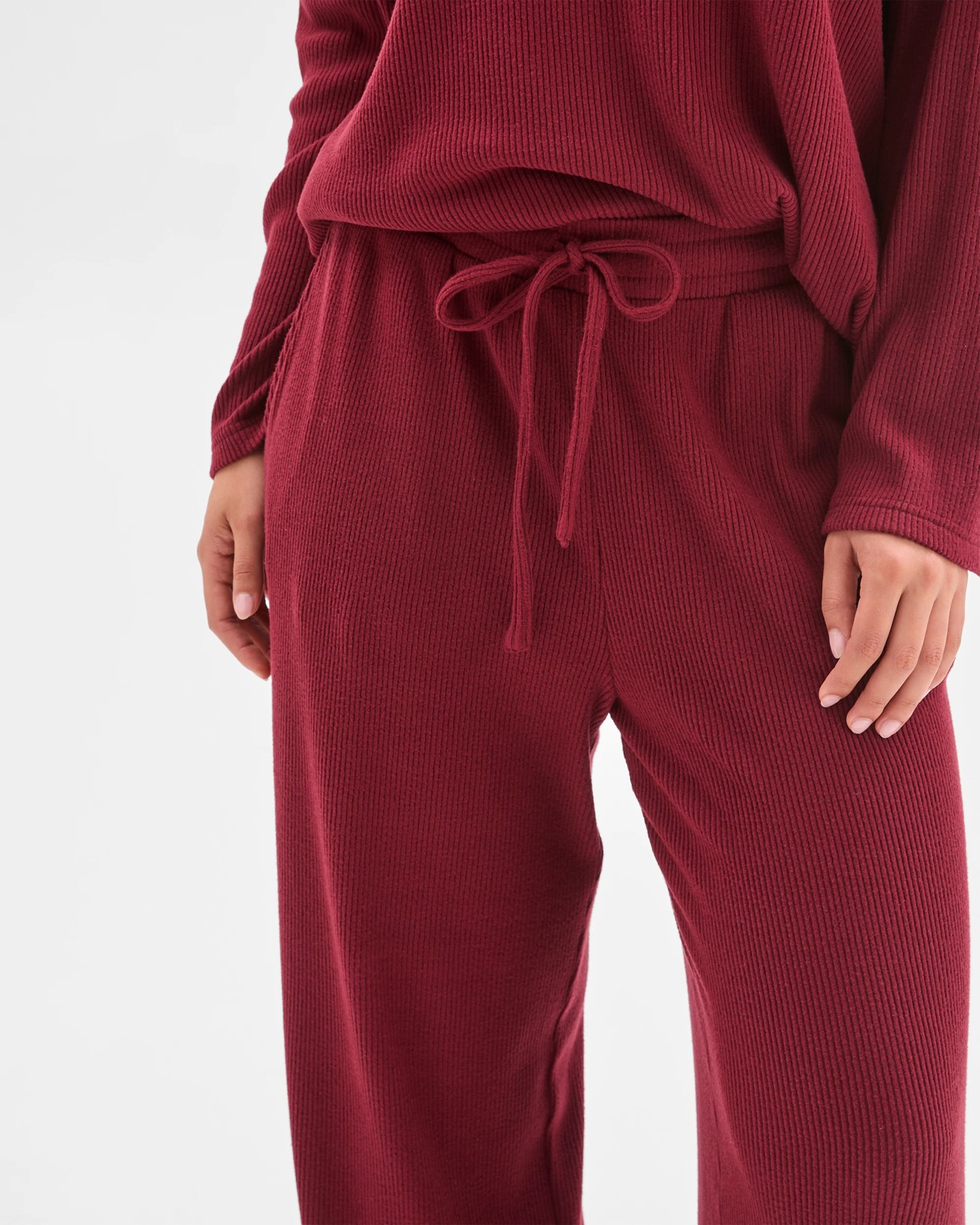 Cosy Rib Wide Leg Pants - Burgundy 5 of 6