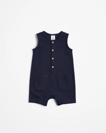 Baby Waffle Romper - Navy Blue