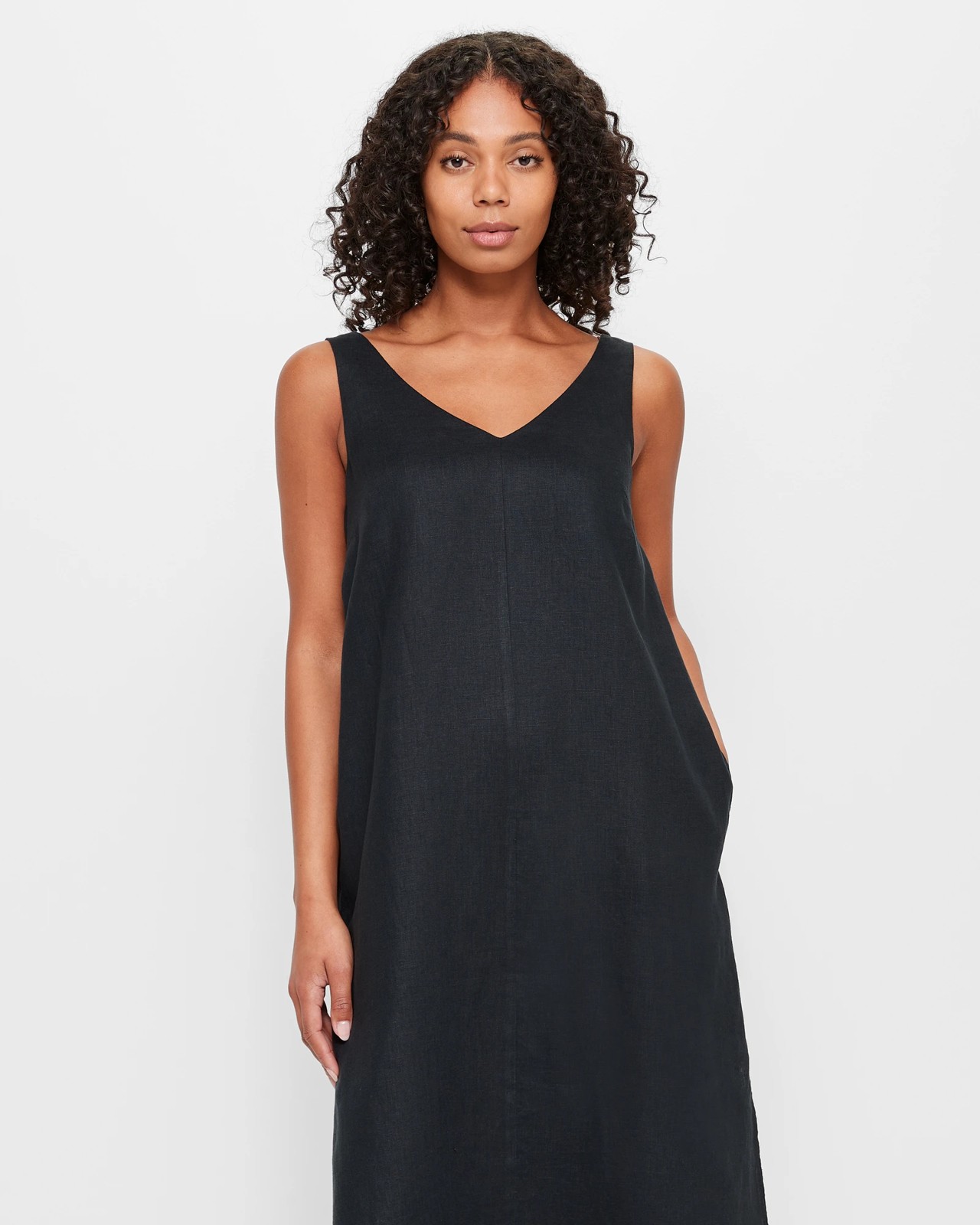 European Linen V-Neck Midi Dress | Target Australia