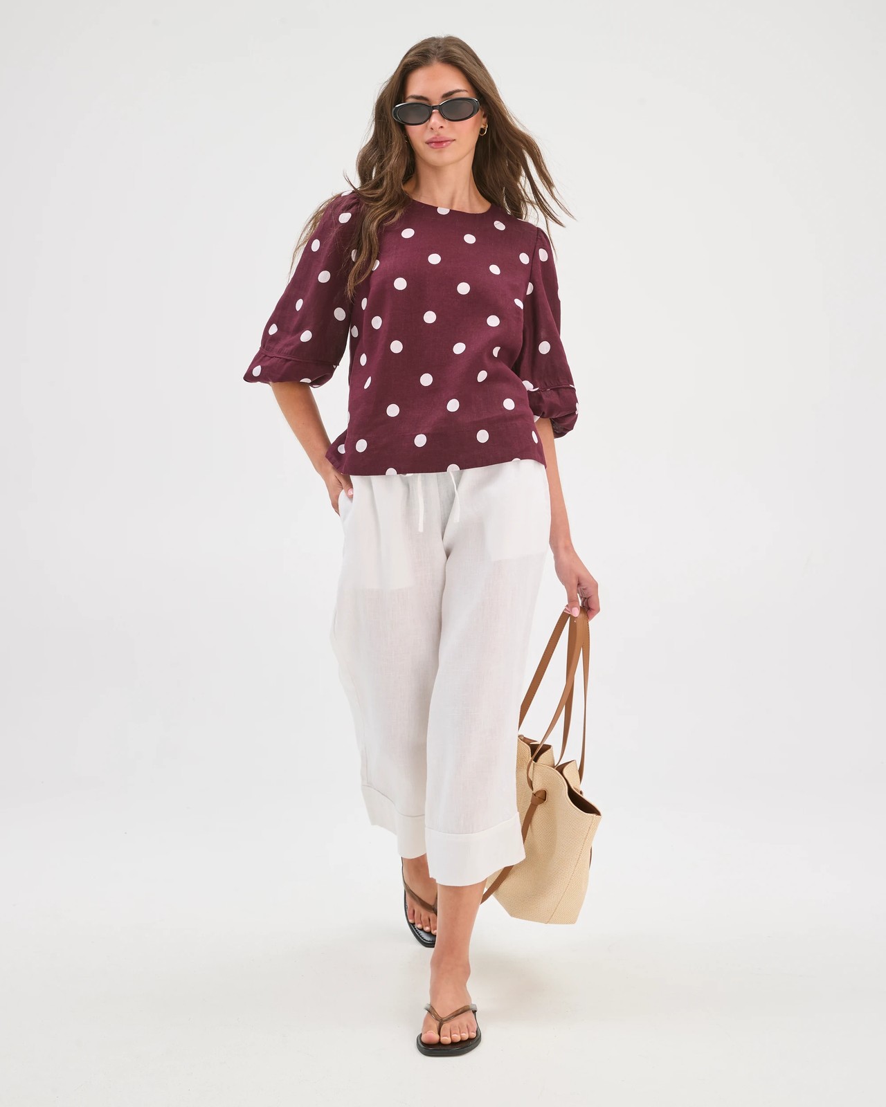 Petites European Linen Crop Wide Pants 2 of 5