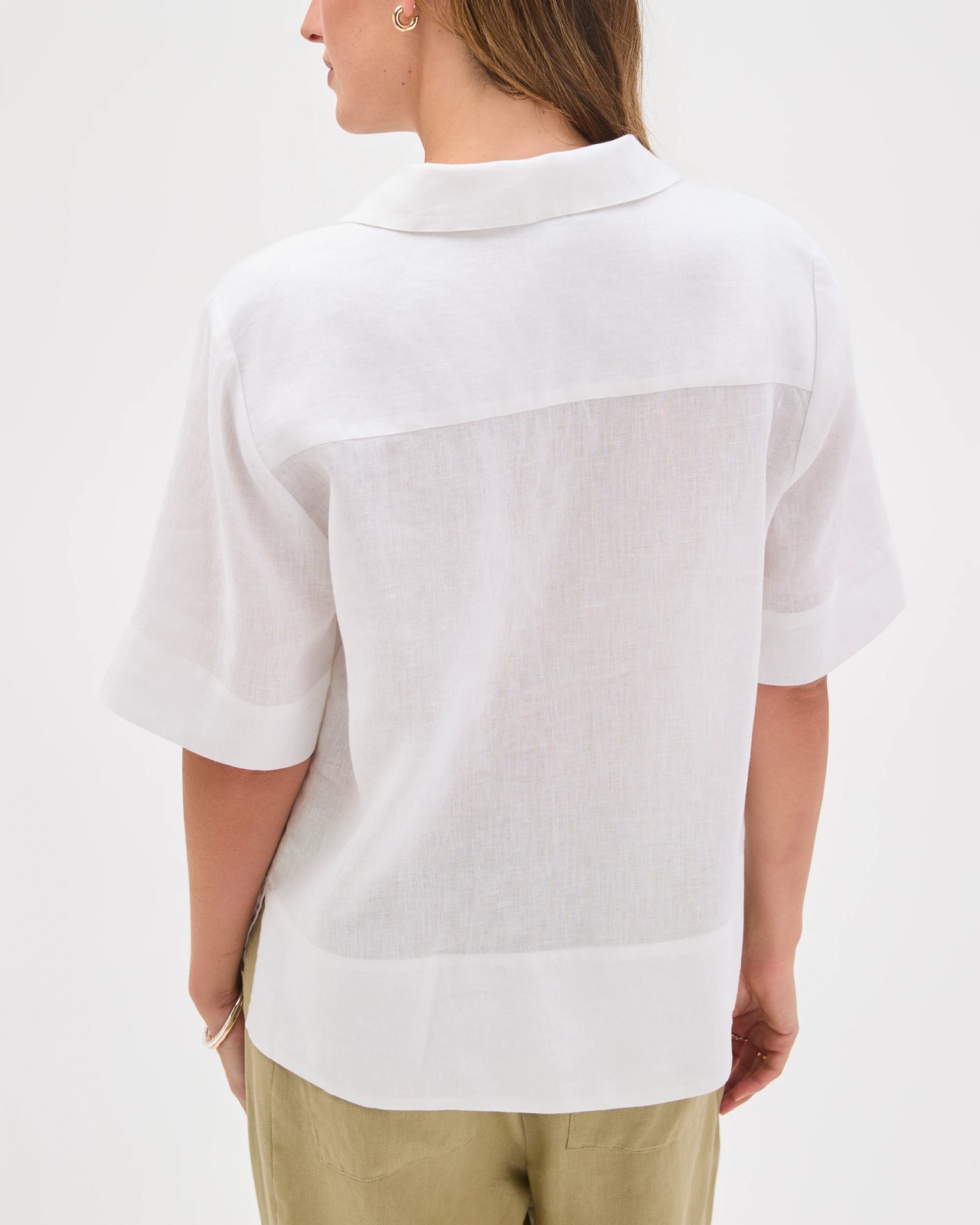 European Linen Short Sleeve A-Line Popover Shirt - White 6 of 6