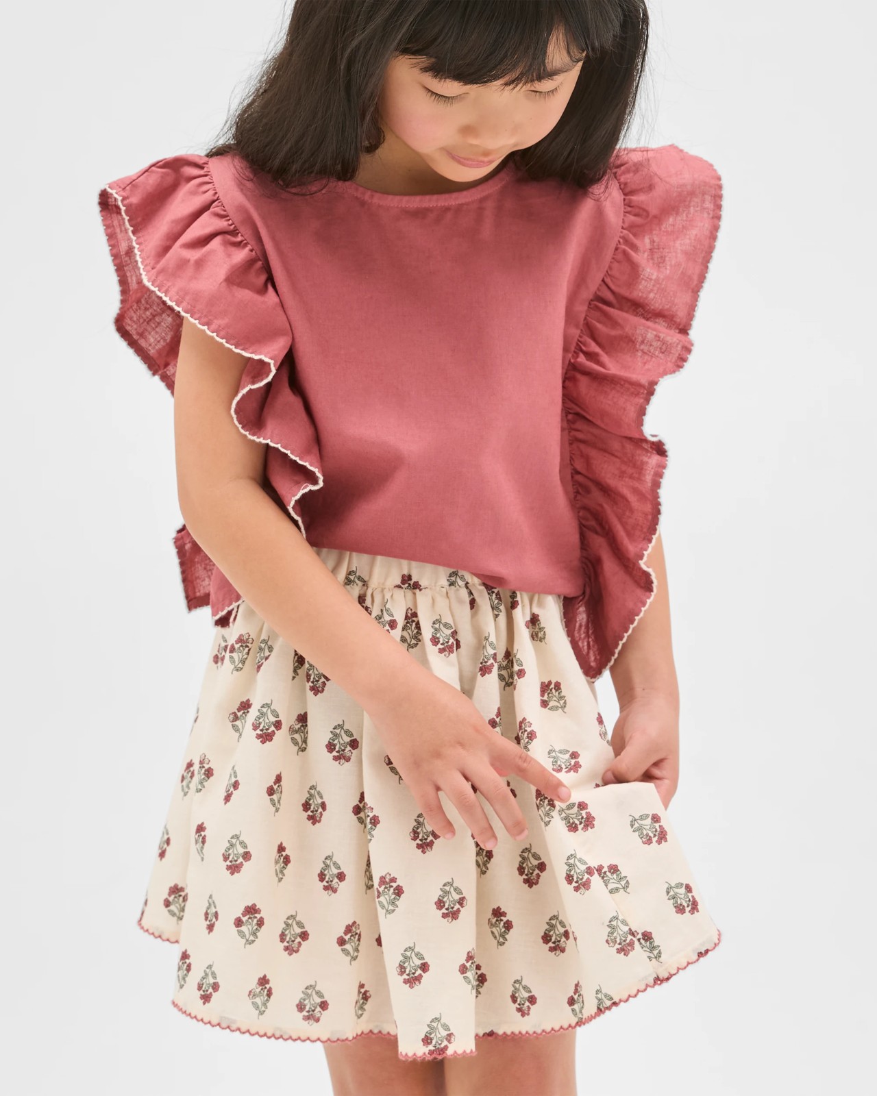 Australian Cotton Blend Woven Skirt - Stamp AOP Neutral 3 of 5