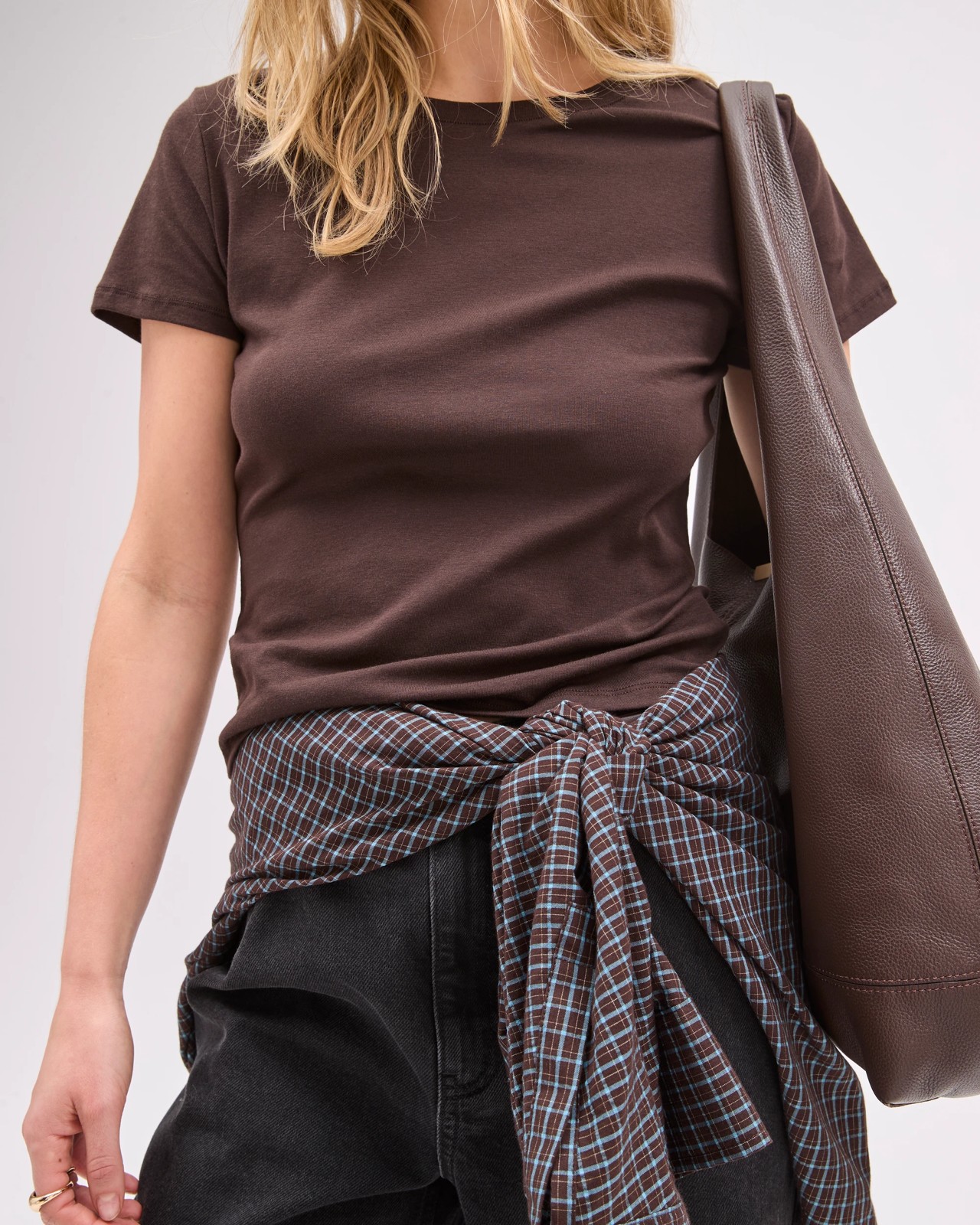Lily Loves Australian Cotton Blend Semi Sheer Fitted T-Shirt - Truffle 3 of 5