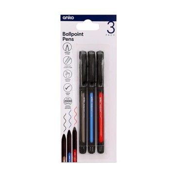 3 Pack Ballpoint Pens - Anko