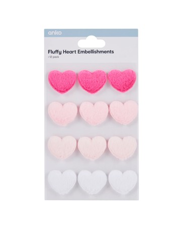 Anko 12 Pack Fluffy Heart Embellishments