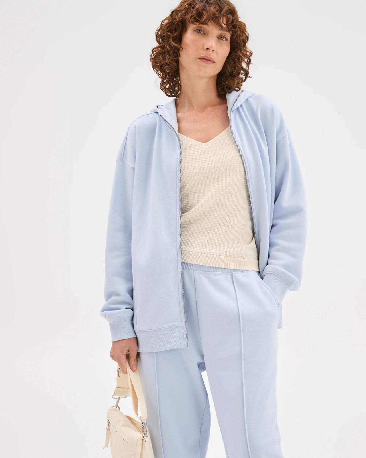 Active Australian Cotton Blend Fleece Zip Through Hoodie - Ice Blue 4 of 5