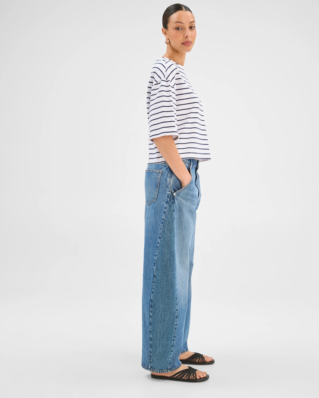 Barrel Leg Full Length Denim Jeans - Mid Worn Indigo 5 of 5