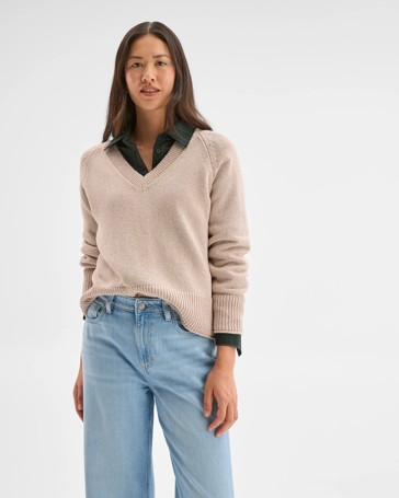 Australian Cotton Blend Boucle V-Neck Sweater