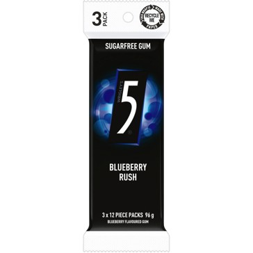 Wrigley's 3 Pack 5 Blueberry Rush Sugarfree Gum 96g
