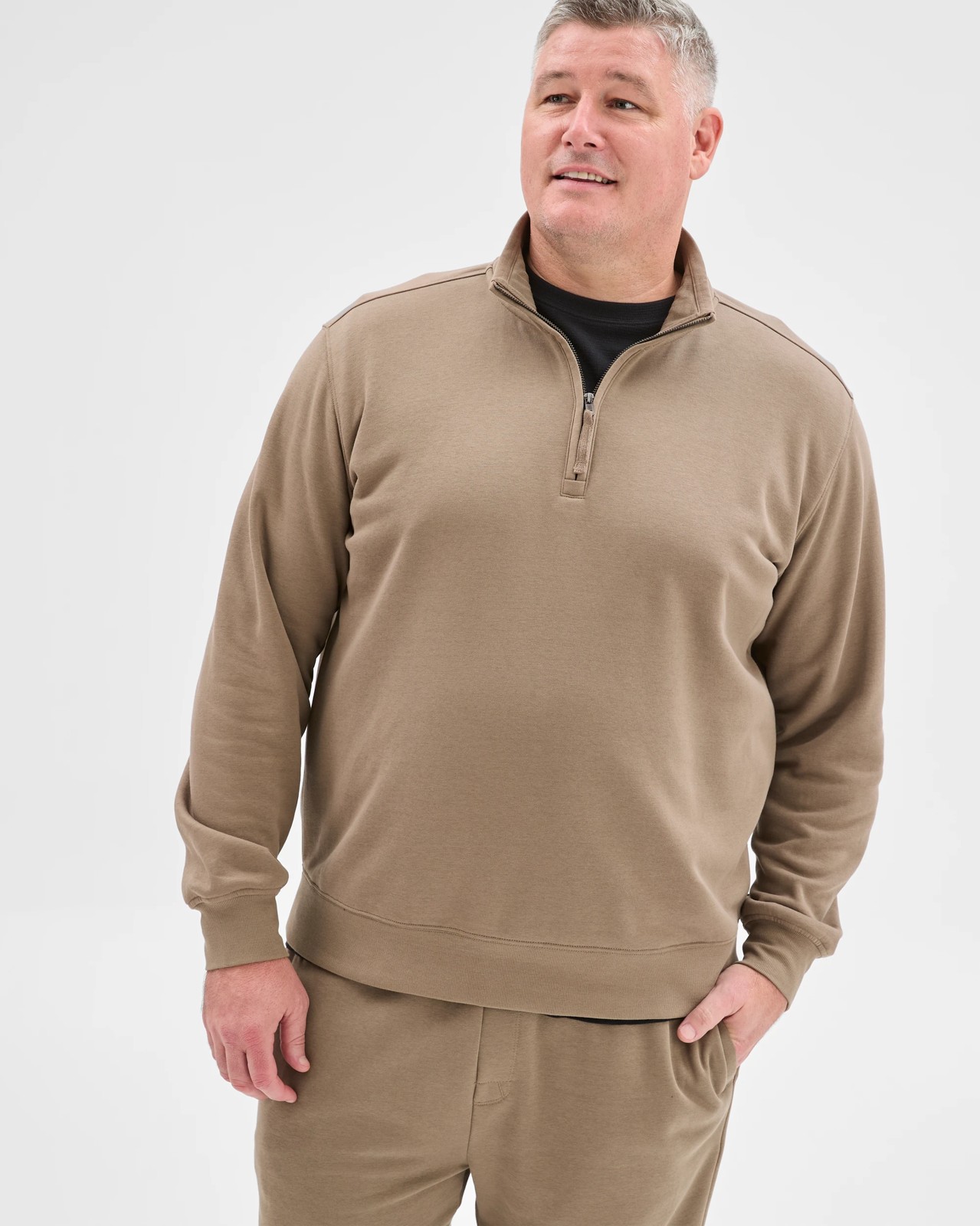 Plus Size Australian Cotton Blend 1/2 Zip Jumper - Mushroom 3 of 6