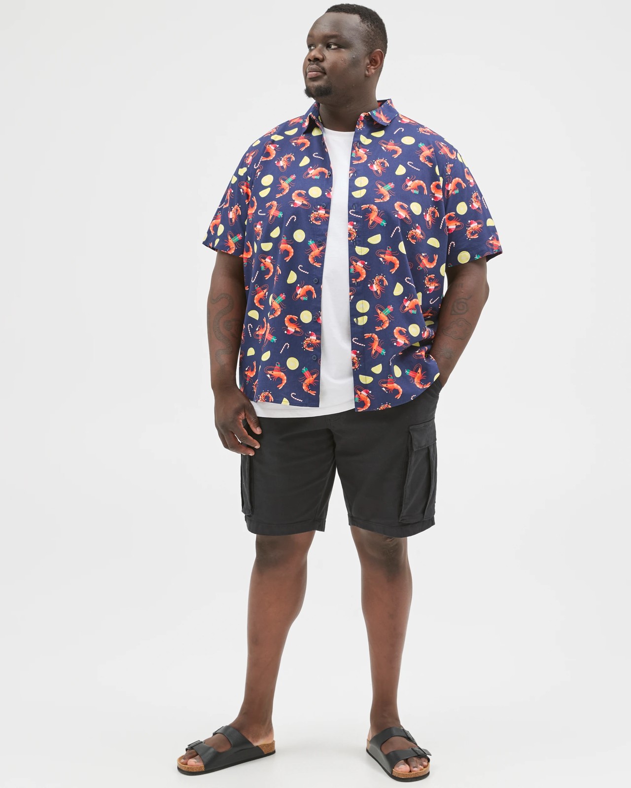Plus Size Short Sleeve Christmas Prawn All Over Print Shirt 2 of 6