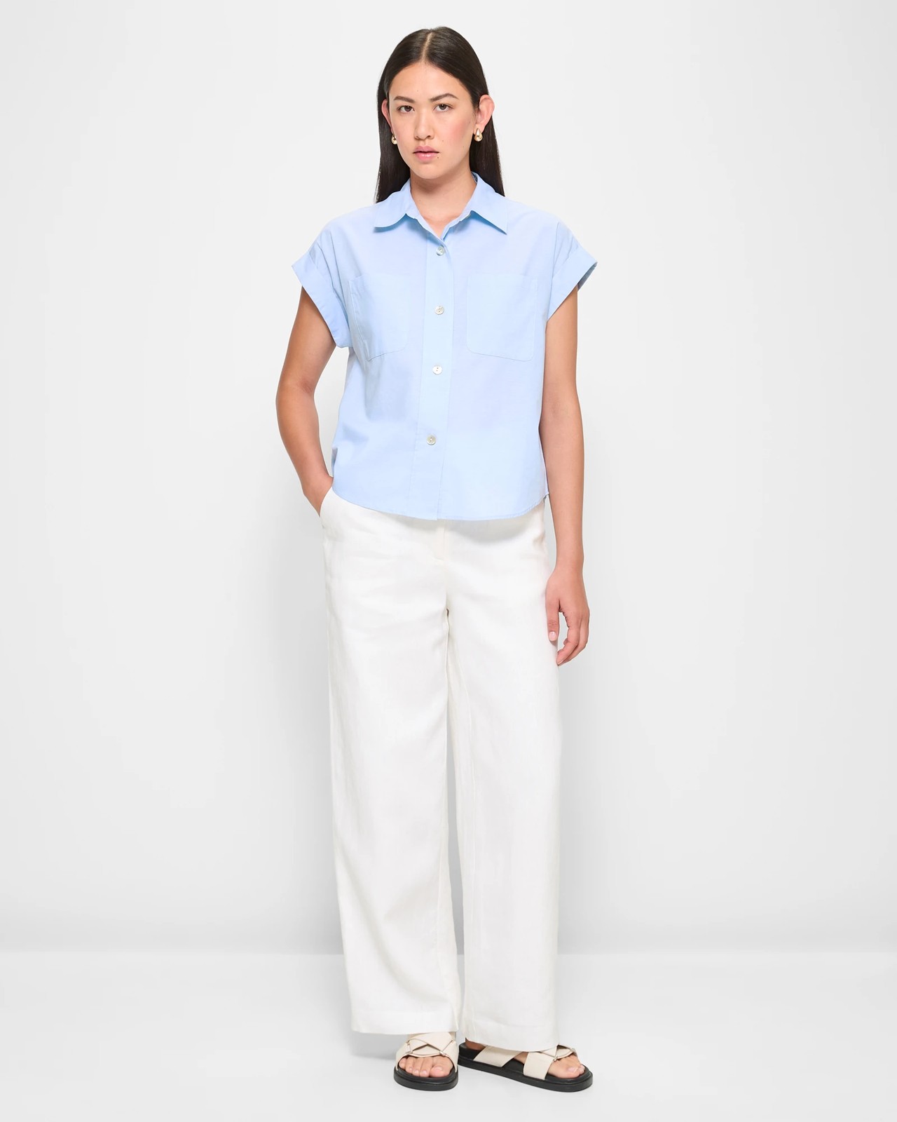 Linen Blend Crop Shirt - Preview 2 of 5