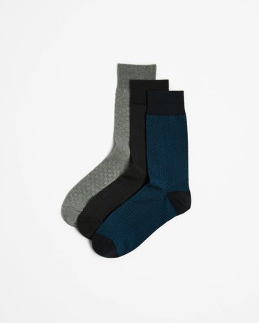 Australian Cotton Blend 3 Pack Business Crew Socks - Maxx -  Blue/Black Grey Marle