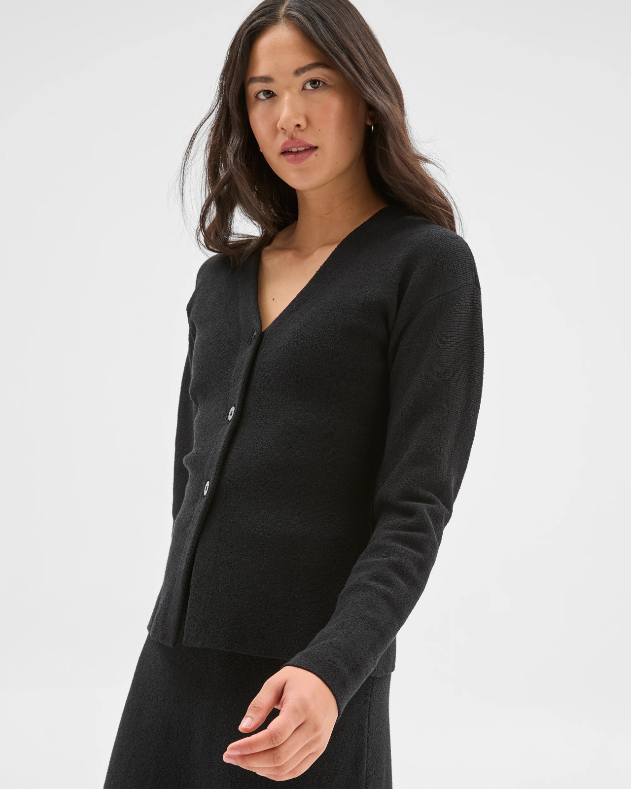 Preview Boucle Long Sleeve Cocoon  Cardigan - Black 5 of 5