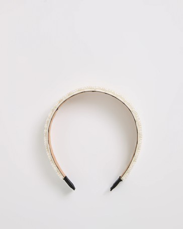 Wide Beaded Faux Pearl Headband