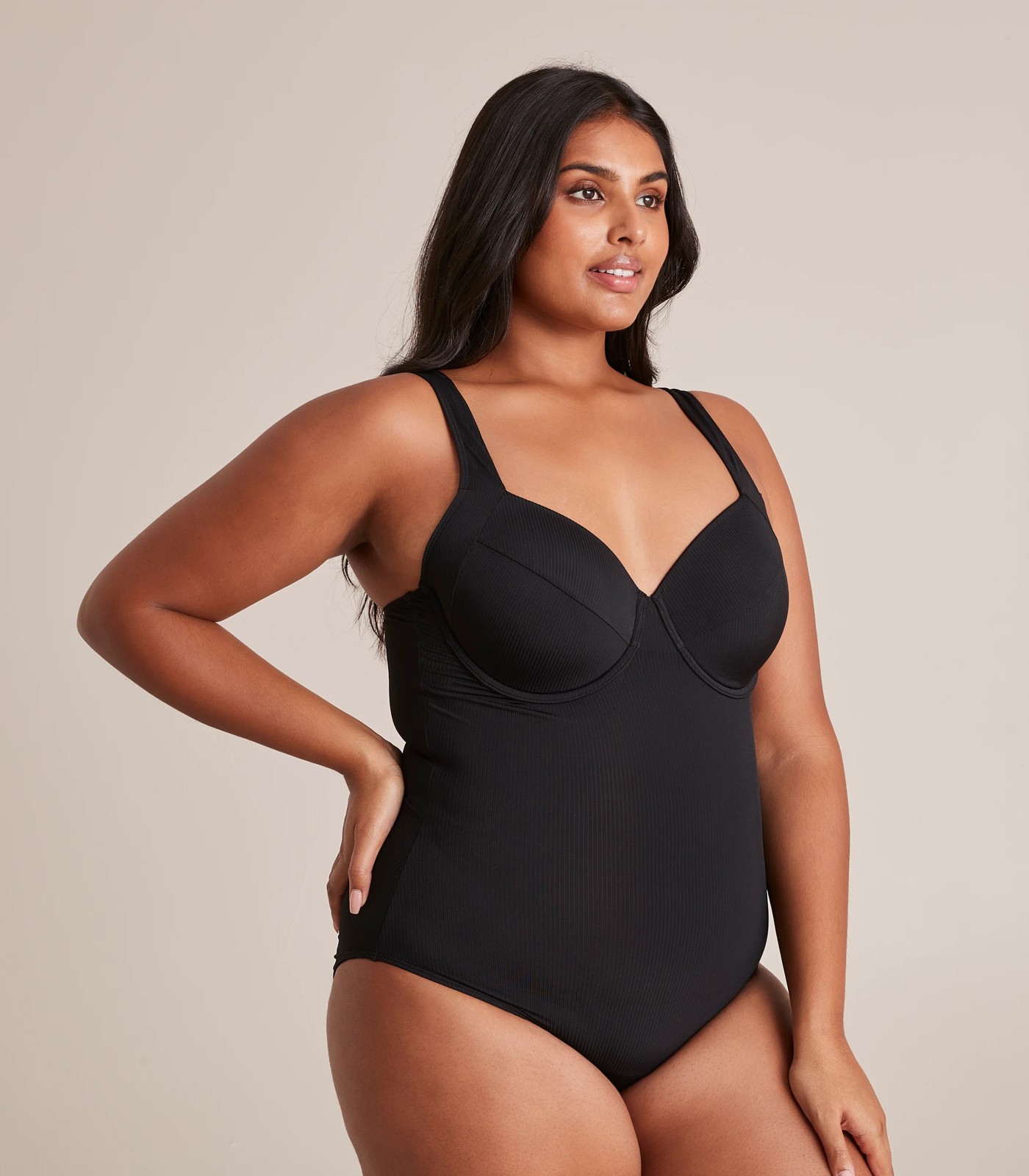 Plus Size Plus Size Black Plunging Neckline Adjustable Straps Underwire  Lily One Piece Swimsuit