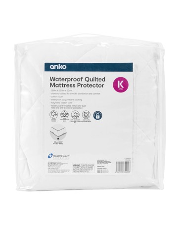 Anko Waterproof Quilted Mattress Protector, King Bed - White