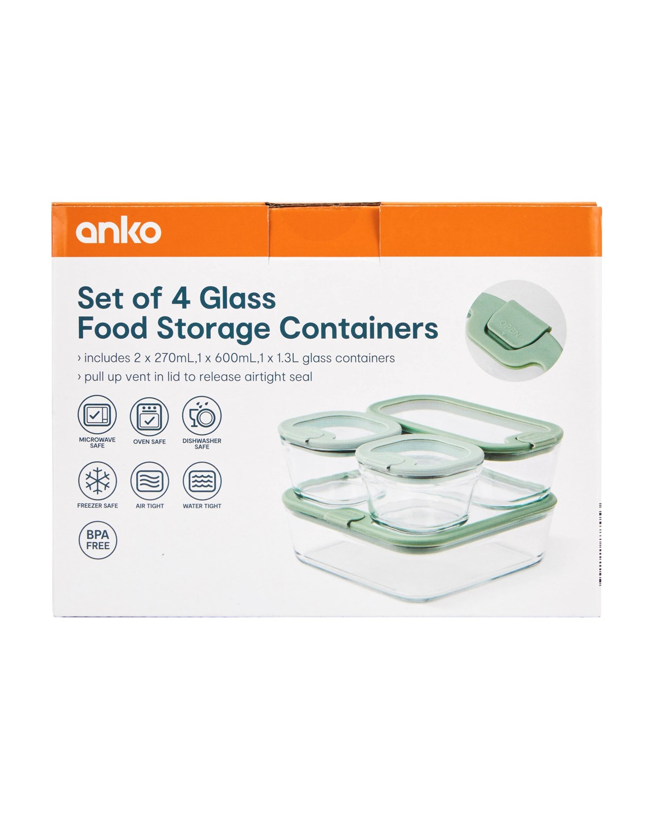 Anko Set of 4 Glass Food Storage Containers 5 of 5