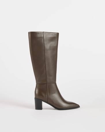 Genuine Leather Block Heel Long Boot - Rose