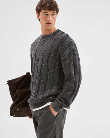 Commons Australian Cotton Cable Knit Washed Crew Jumper