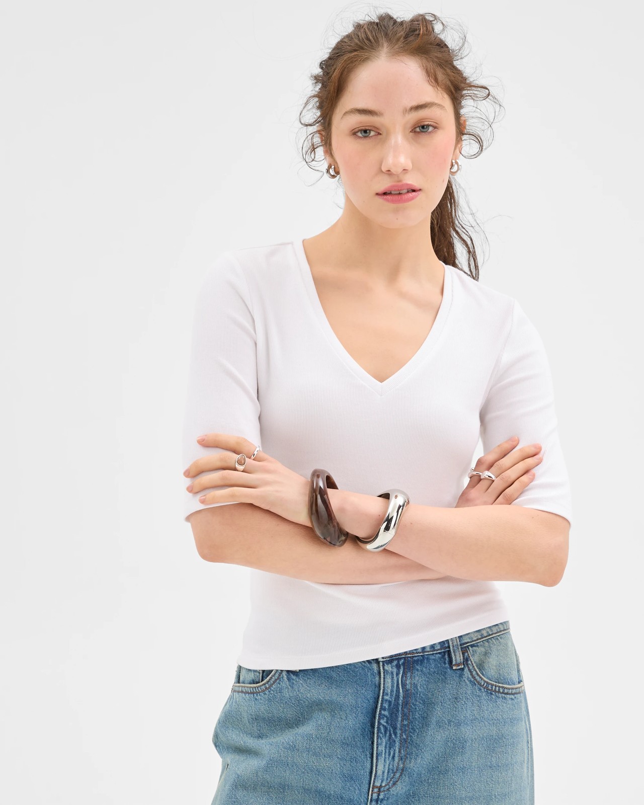 Lily Loves V-Neck Elbow Sleeve T-Shirt - White 4 of 5