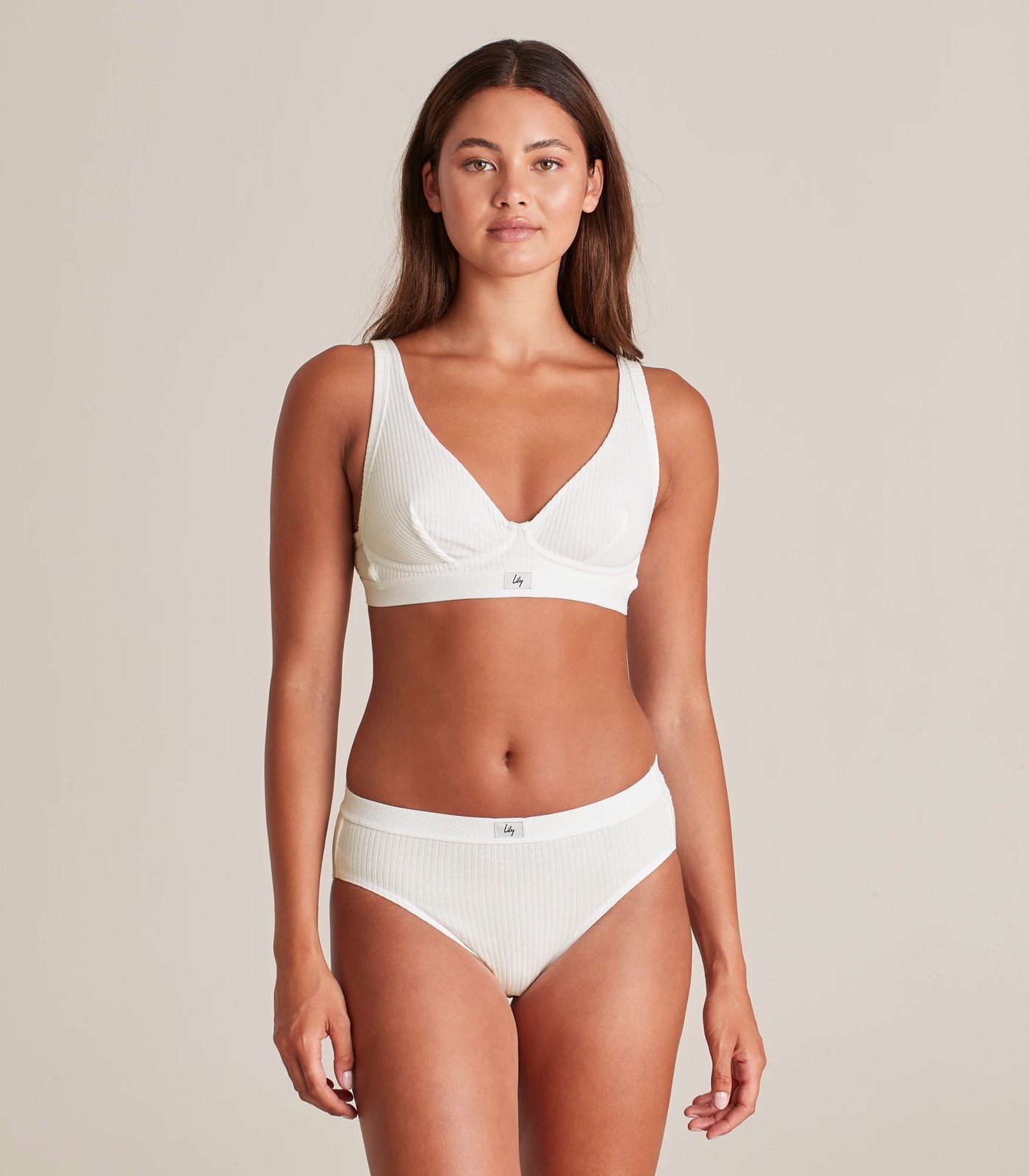 Heritage Rib Wirefree Plunge Bra - Lily Loves - White