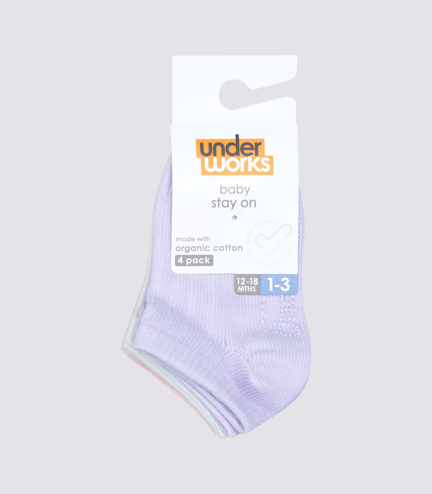 Underworks Baby Organic Cotton Ribbed Low Cut Socks 4pk - Purple & Pink ...