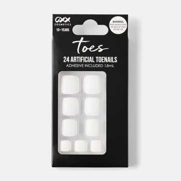 24 Pack Artificial Toenails with Adhesive, White - OXX Cosmetics