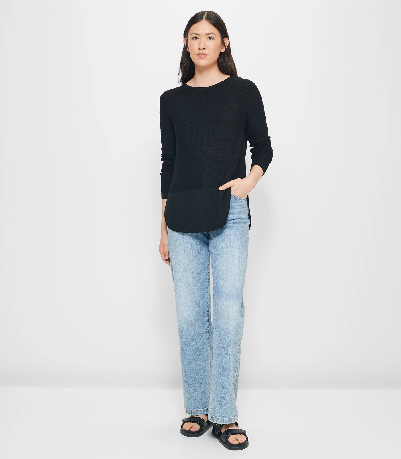 Stitch Curve Hem Jumper - Black | Target Australia