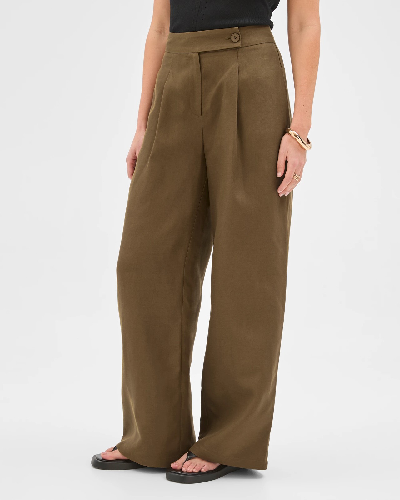 Preview Harper Tailored Ultra Wide Leg Pants - Khaki Olive 5 of 5